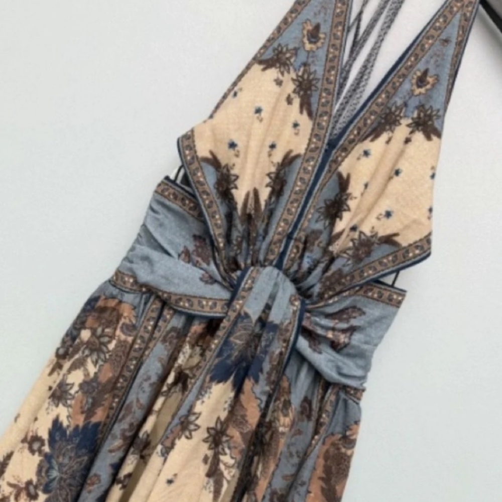 Zimmermann Retro Halter Neck Deep V Backless Linen Print Maxi Dress - Picture 5 of 9